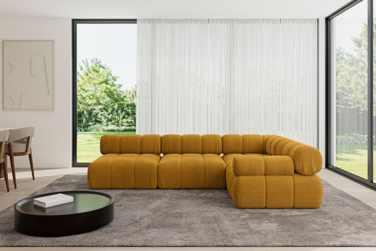 ECKSOFA modulares Sofa Mende-L2 - 285x190x70 cm Senfgelb Cord - Currygelb, Holzwerkstoff/Textil (285/190cm) - ALTDECOR