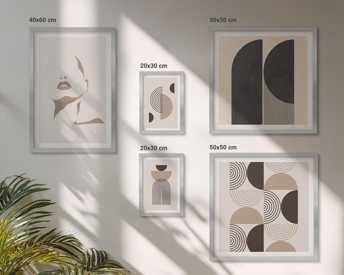 BILDER SET 5er Set - 50x50 cm & 20x30 cm & 40x60 cm Silberner Rahmen - Abstrakte Gesichtsformen - Silberfarben, Kunststoff (40/60cm) - TULUP