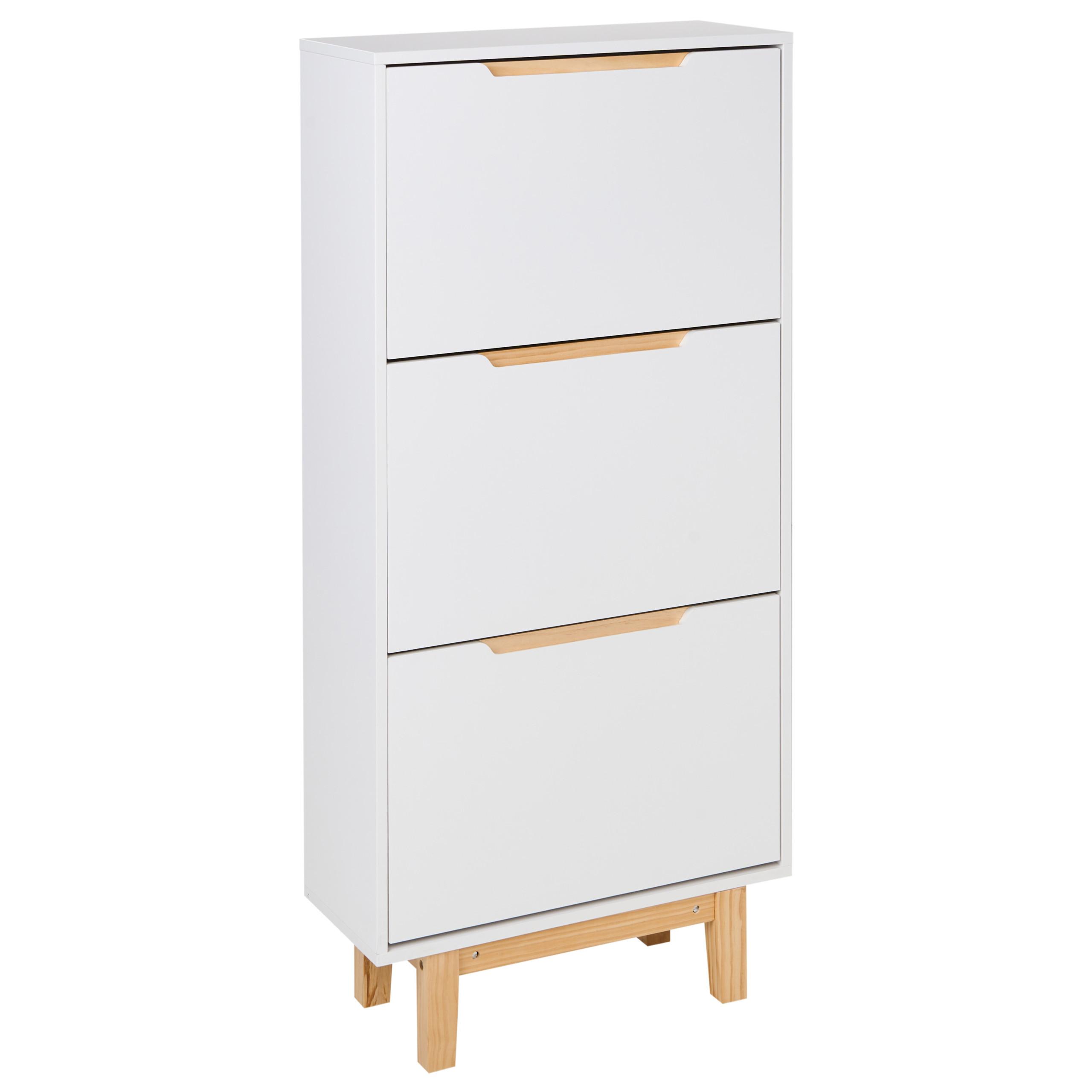 SCHUHSCHRANK Weiß Sandfly - Hellbraun/Weiß, Holzwerkstoff (60/128/24cm) - Beliani