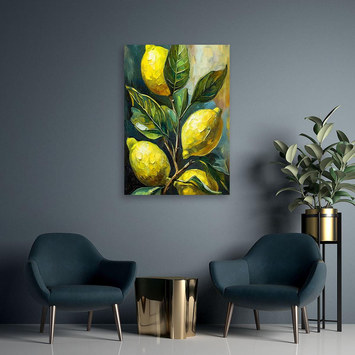 LEINWANDBILD Zitronen und Blätter 40x60cm - Grün, Textil (40/60cm) - Feeby