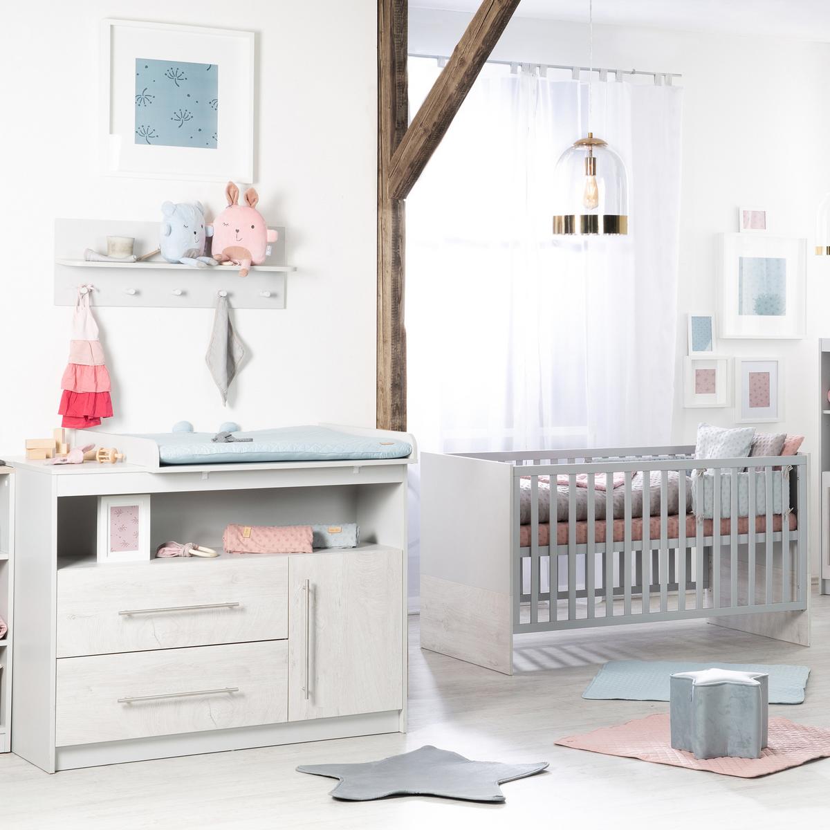 BABYZIMMER-SET Maren 2 mit breiter Wickelkommode 2-teilig - Hellgrau, Holzwerkstoff (76/80/142cm) - Roba