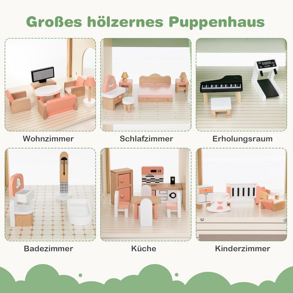 PUPPENHAUS 83cm Grün - Grün, Holz (87/83/37cm) - COSTWAY
