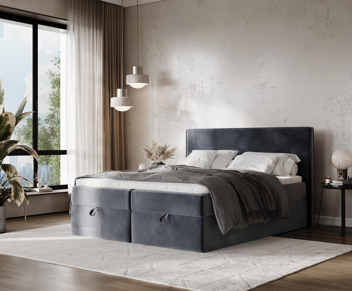 BOXBETT Velma 200/200 cm Dunkelgrau im Kronos Stoff - Dunkelgrau/Schwarz, Holz/Holzwerkstoff (200/200cm) - AltaBeds