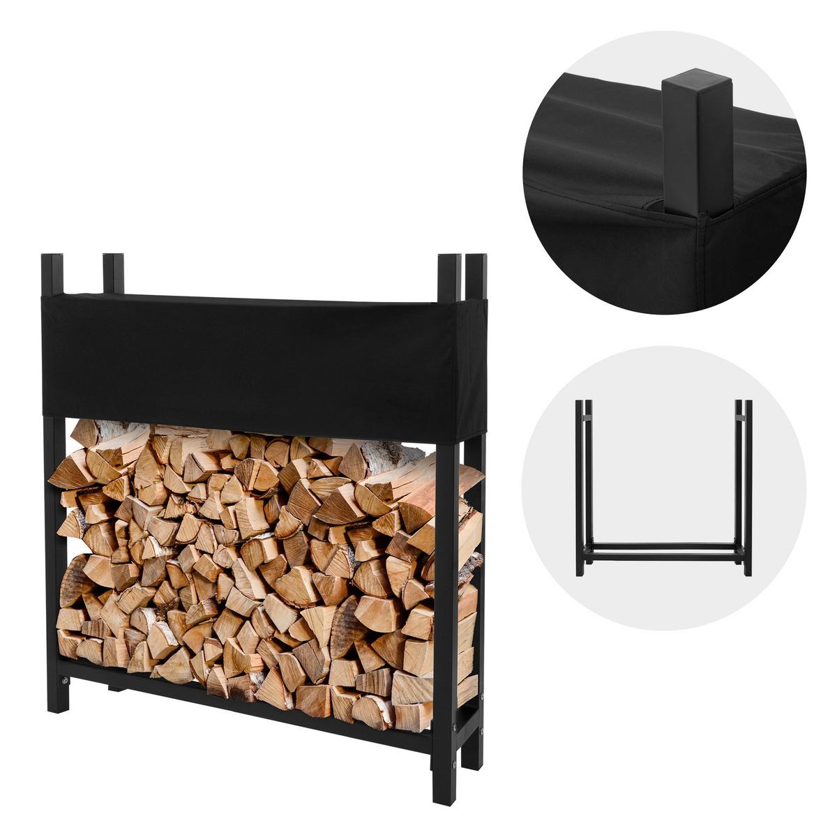 KAMINHOLZREGAL aus Metall 113x25x115 cm Anthrazit mit Abdeckung - Anthrazit, Metall (25/115/113cm) - ML-DESIGN
