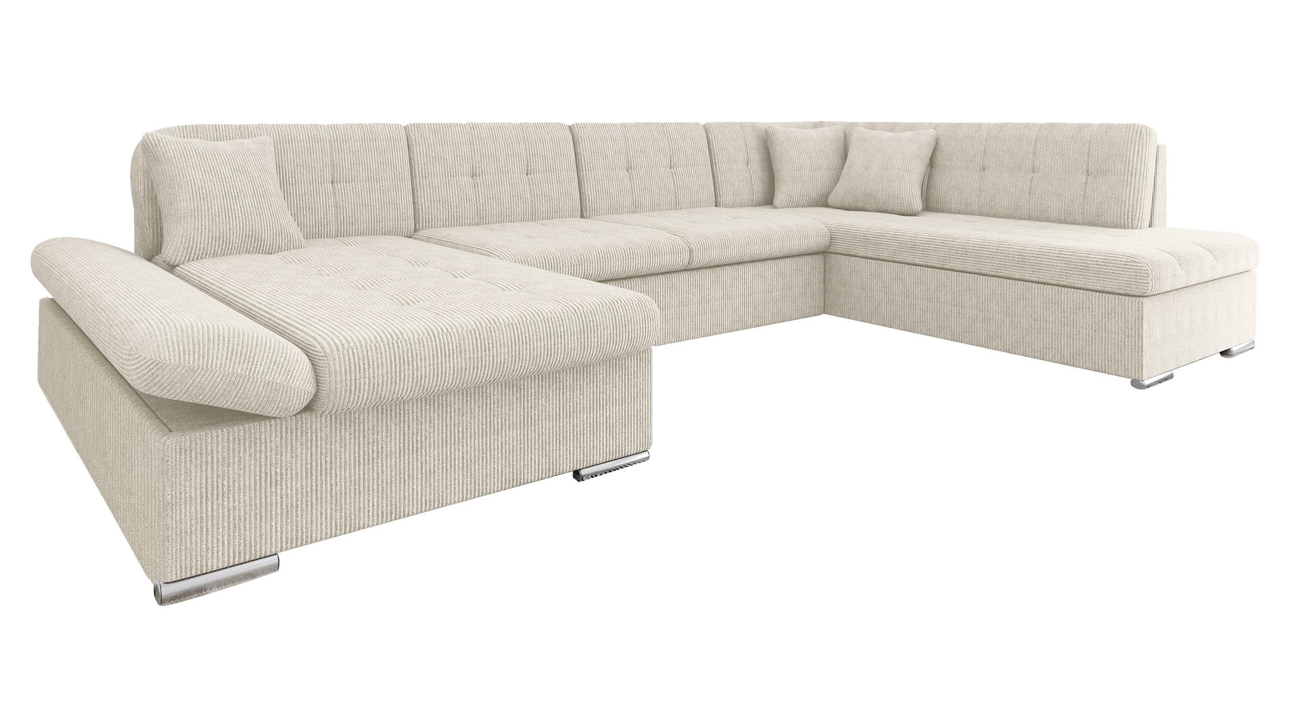 WOHNLANDSCHAFT Bergen Cord, Seite: Links - Beige/Silberfarben, Holz/Textil (345/76/205cm) - MIRJAN24