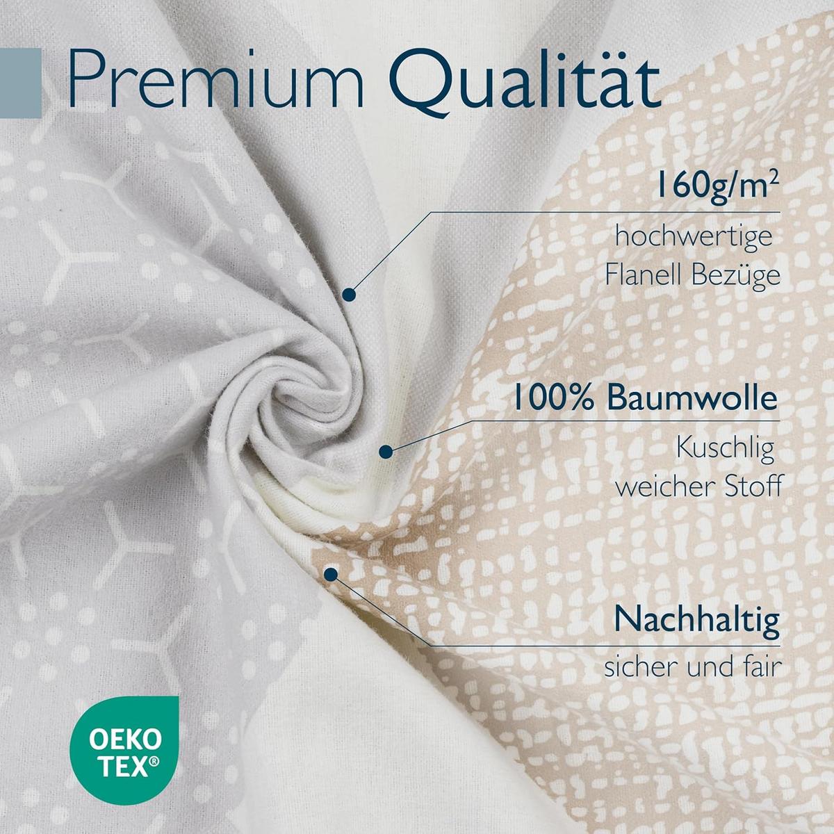 BETTWÄSCHE Josi 135x200cm + Kissenbezug 80x80cm Beige Biber - Beige, Textil (135/200cm) - Beautissu 