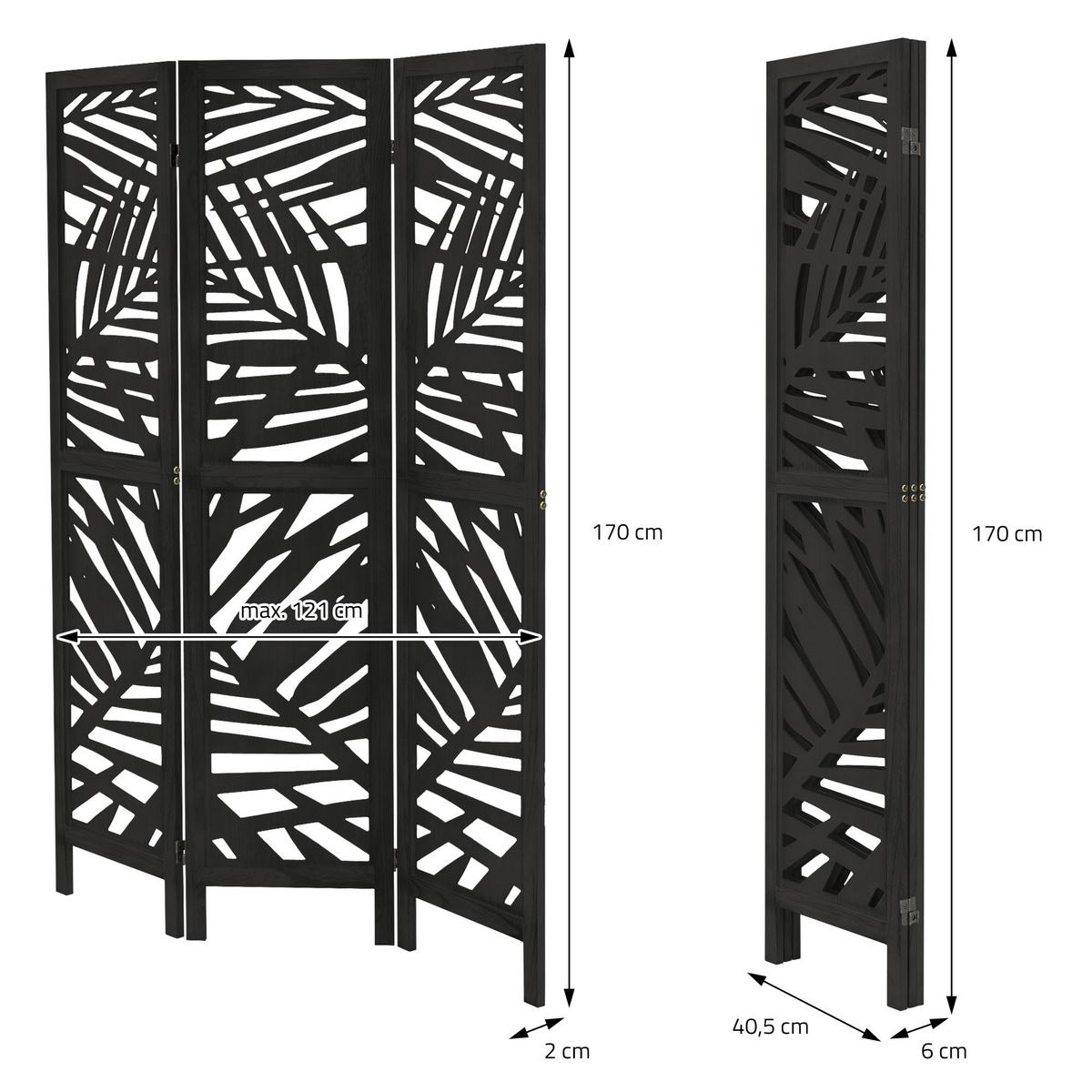 PARAVENT 3 teilig Kyoto 170x121 cm Schwarz aus Holz - Schwarz, Holz (121/170/2cm) - ML-DESIGN