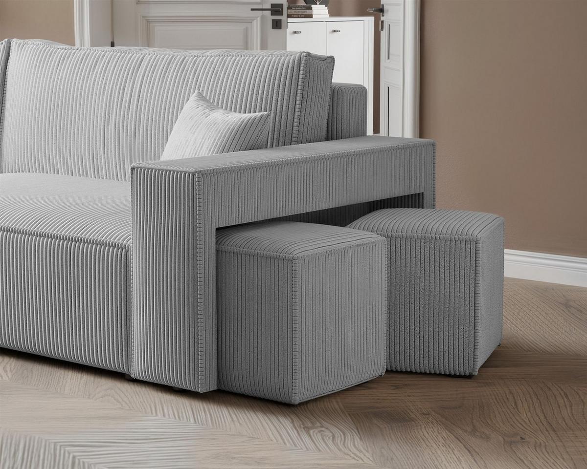 ECKSOFA Adara Inkl. Hocker - Hellgrau, Holzwerkstoff/Textil (262/145cm) - Fun Möbel
