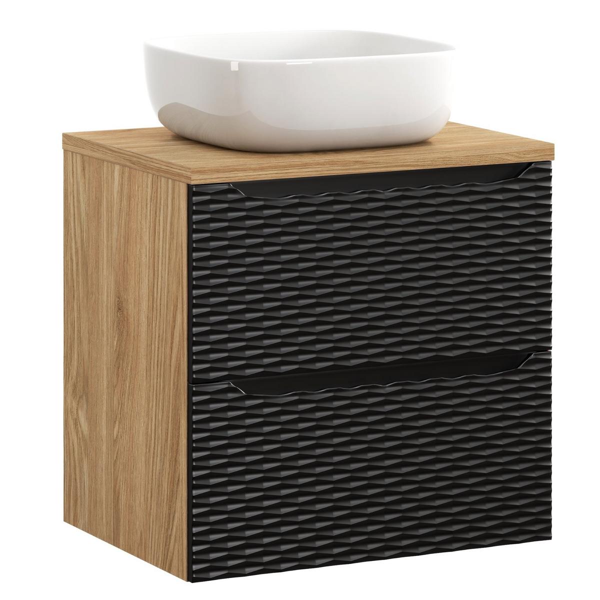 WASCHBECKENUNTERSCHRANK Ocean 2 Schubladen Schwarz Matt mit Eiche - 60 x 46 x 59 cm - Eichefarben/Schwarz, Holz (60/59/46cm) - Badplaats