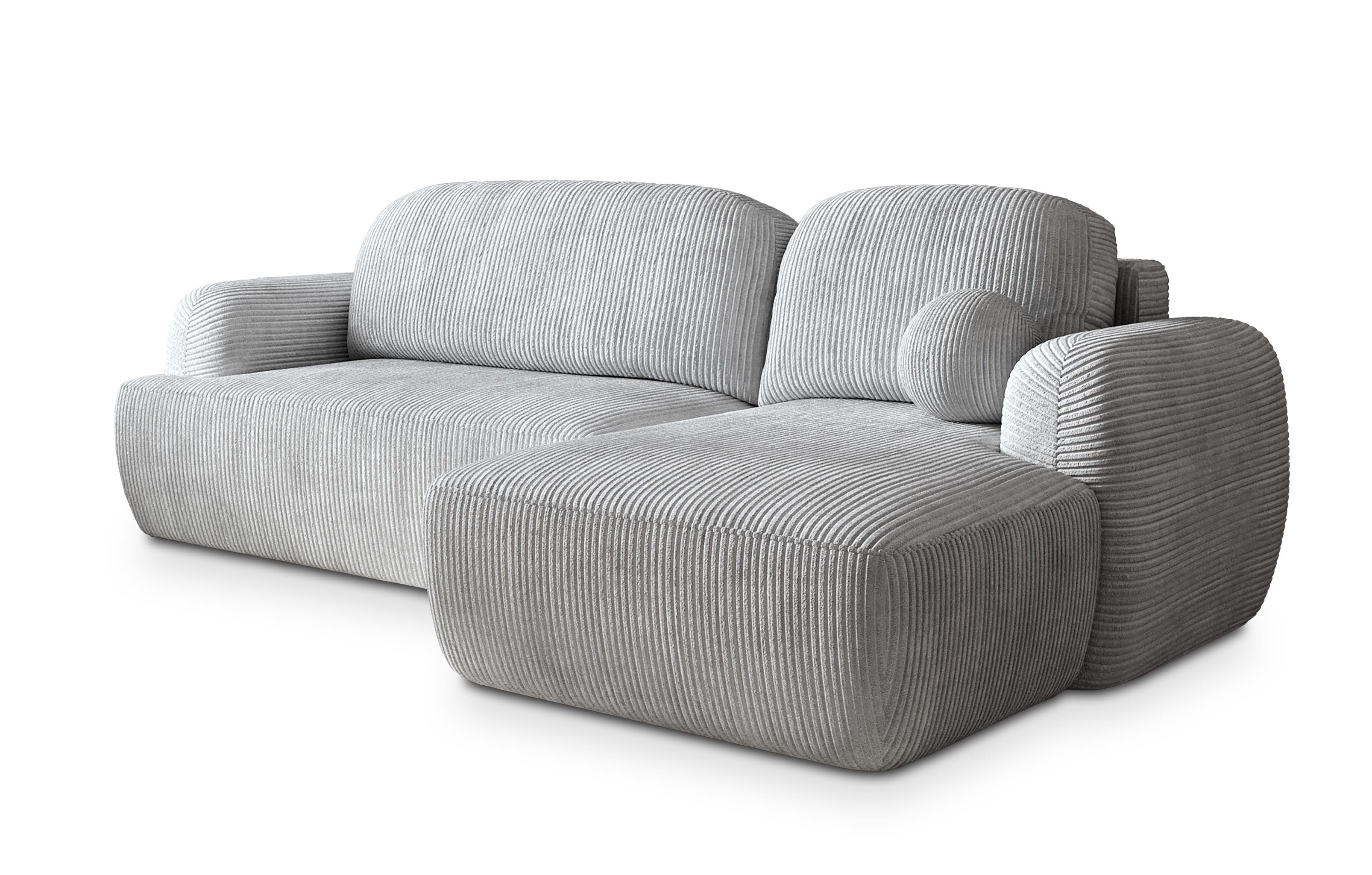 ECKSOFA MODENZA P R-S Hellgrau Kordstoff mit Schlaffunktion - Hellgrau/Schwarz, Holz/Kunststoff (266/148cm) - MASSENO