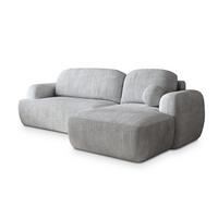 ECKSOFA MODENZA P R-S Hellgrau Kordstoff mit Schlaffunktion - Hellgrau/Schwarz, Holz/Kunststoff (266/148cm) - MASSENO