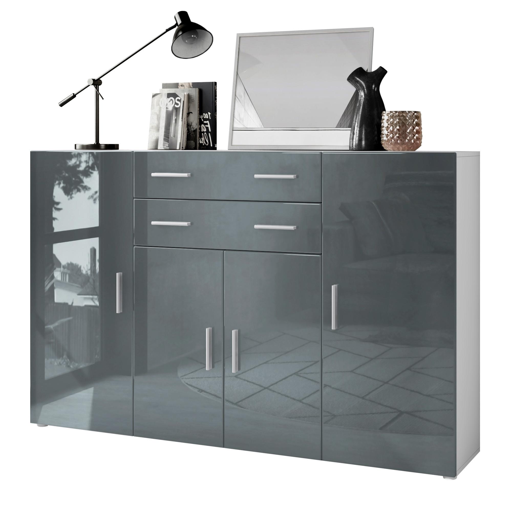 HIGHBOARD Aron Fronten in Grau Hochglanz - Grau, Holzwerkstoff (166.5/106.5/35cm) - Vladon