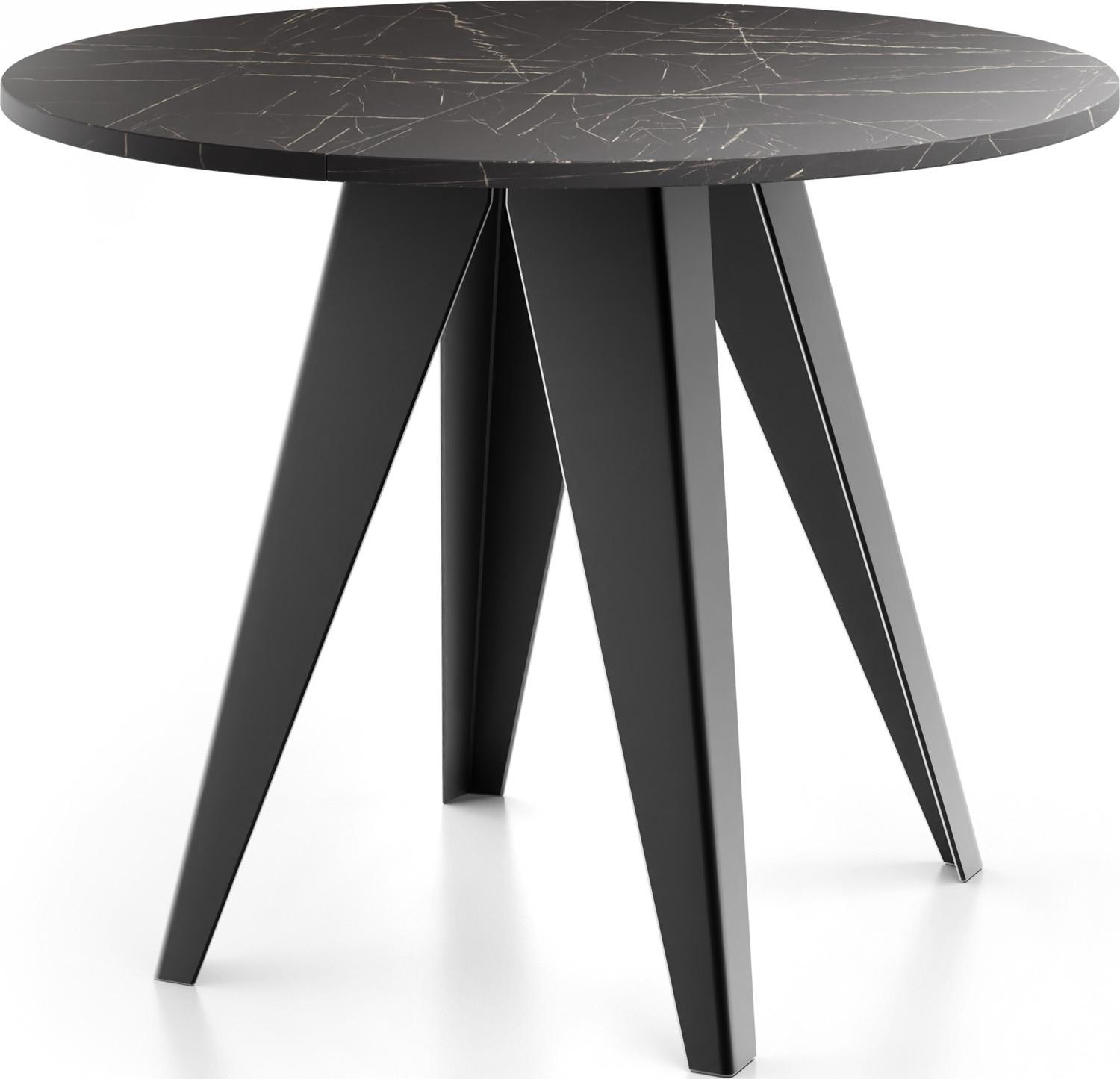 ESSTISCH Glory runder ausziehbarer, Marmor Schwarz 100-140/100/76 cm - Anthrazit/Schwarz, Holzwerkstoff/Metall (100/140/76cm) - WFL GROUP