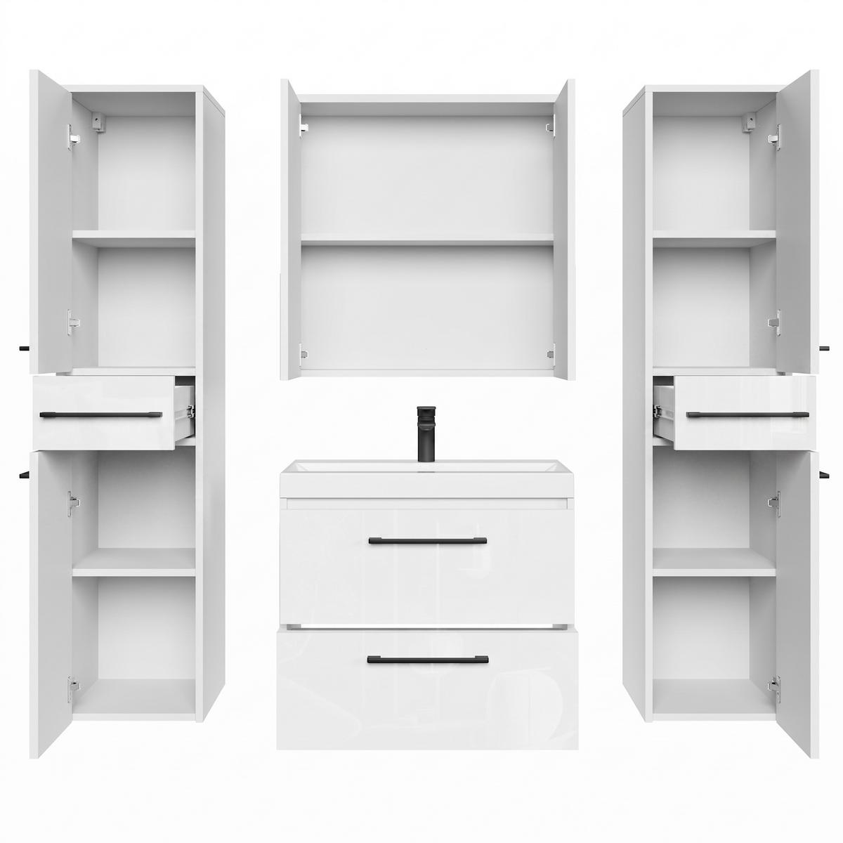 BADMÖBEL-SET Florence 5 Teile Weiß Hochglanz - 60 x 35 x 51 cm - Weiß, Holz (60/51/35cm) - Badplaats