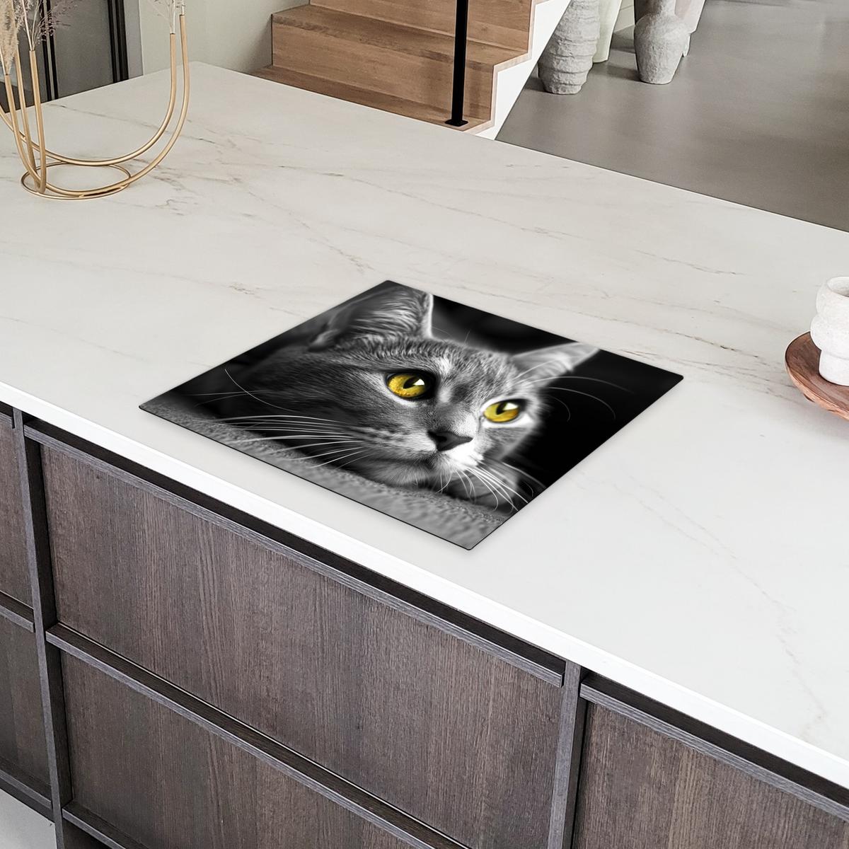 HERDABDECKPLATTE Katze - Grau - Tiere - Katze Abdeckung Ceranfeld 57.6x51.6 cm - Grau, Kunststoff (57.6/51.6/0.2cm) - MuchoWow