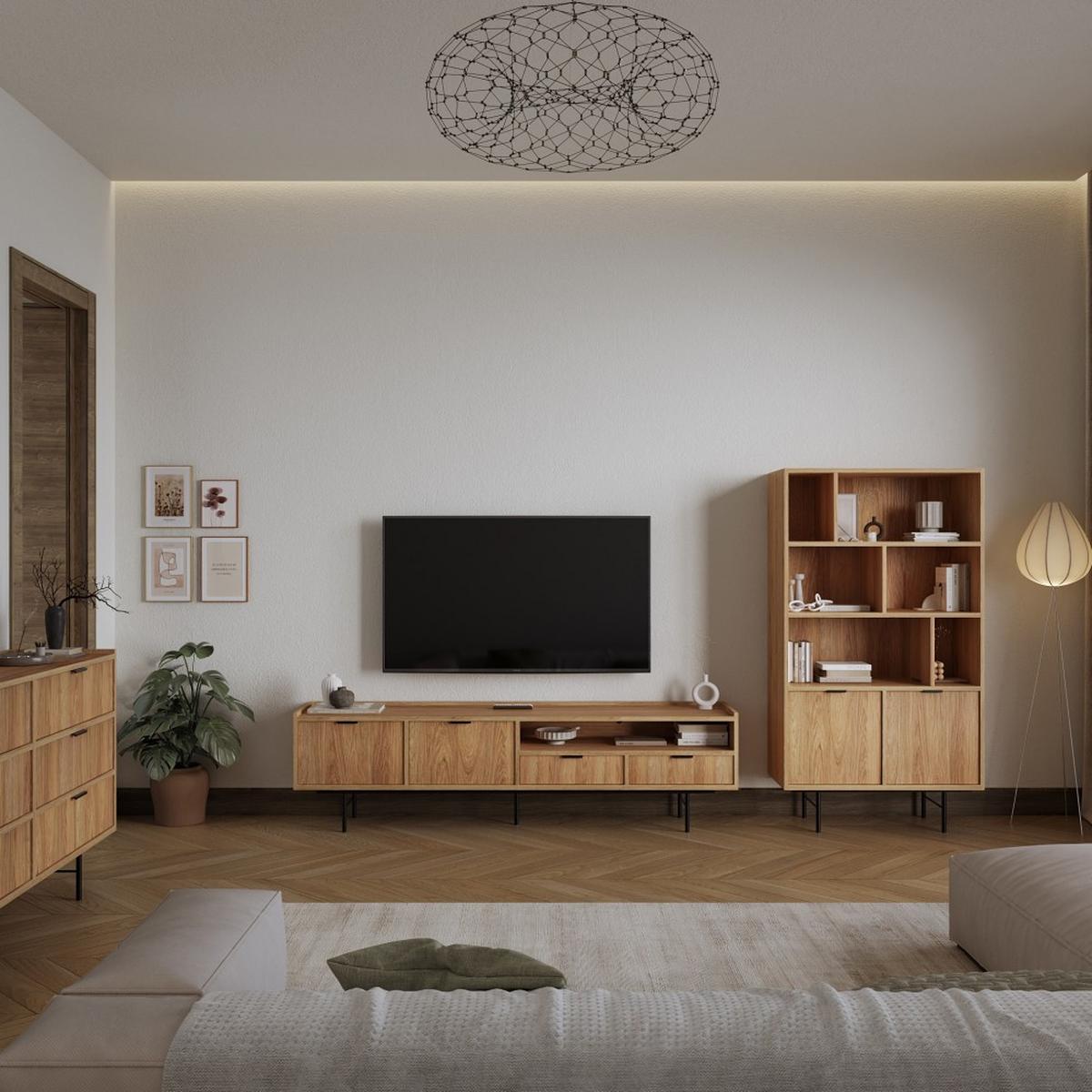 NACHTTISCH Evron mit 1 Schublade, Hikora Eiche - Eichefarben/Schwarz, Holzwerkstoff/Metall (51/55/40cm) - Beautysofa