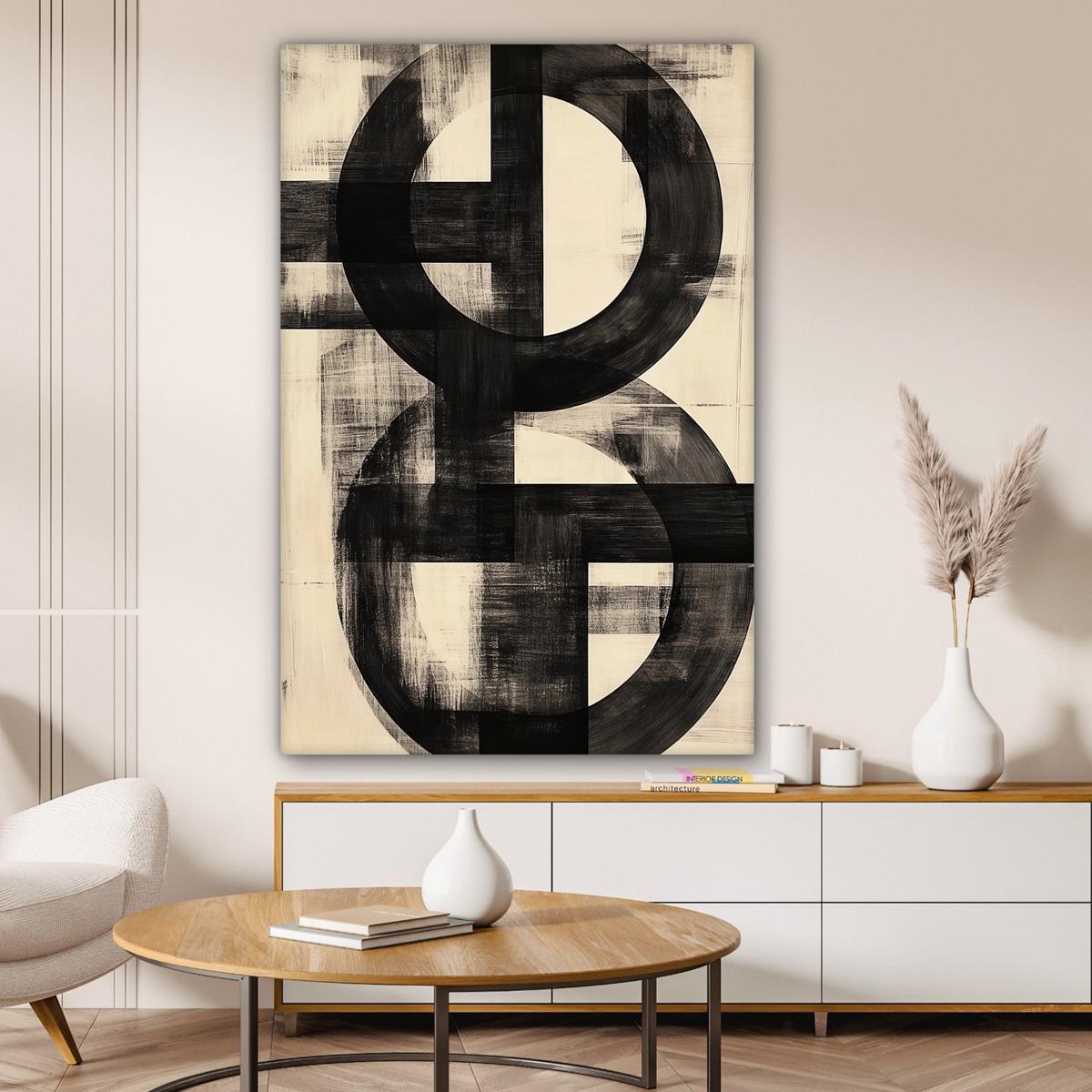 LEINWANDBILD Kreise - Balken - Schwarz - Abstrakt Deko XXL 80x120 cm - Schwarz, Textil (80/120cm) - MuchoWow