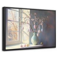 LEINWAND Bilder mit Rahmen - Stillleben - Vase - Osterzweig - 60x40 - Hellblau, Textil (60/40cm) - MuchoWow