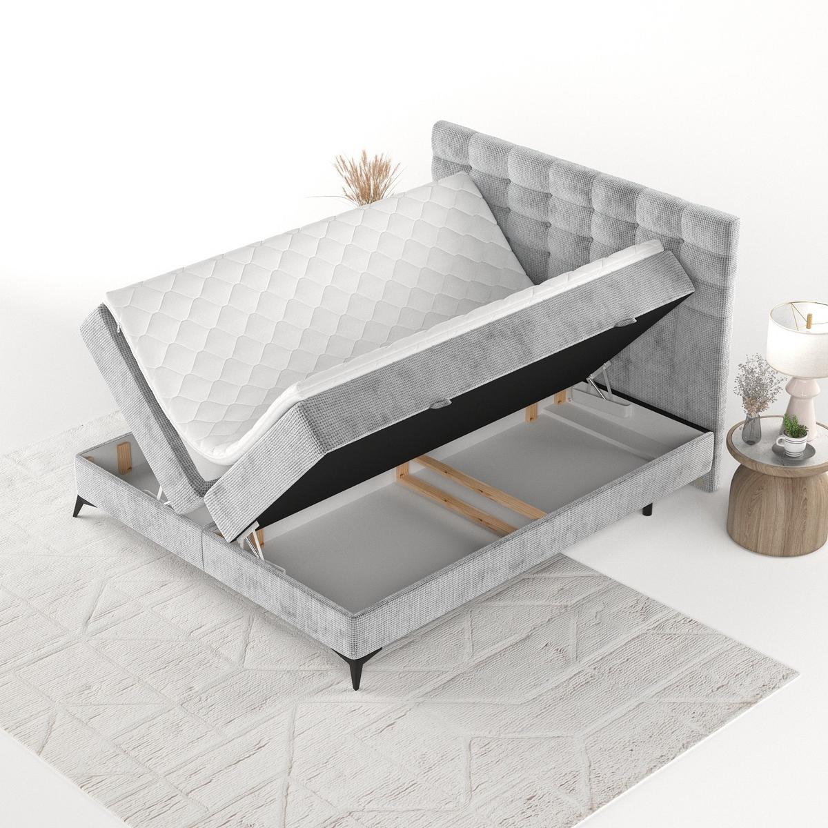 BOXBETT Niro 180/200 cm Hellgrau im Bonita Stoff - Hellgrau/Schwarz, Holz/Holzwerkstoff (180/200cm) - AltaBeds