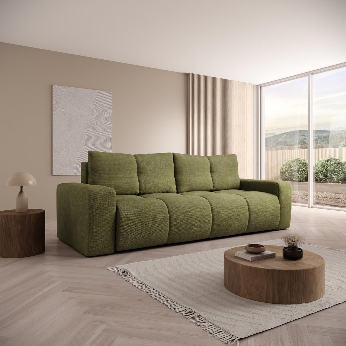 BETTSOFA DUCA Grün Jersey- Stoff mit Schlaffunktion - Grün, Holz (259/90/99cm) - MASSENO
