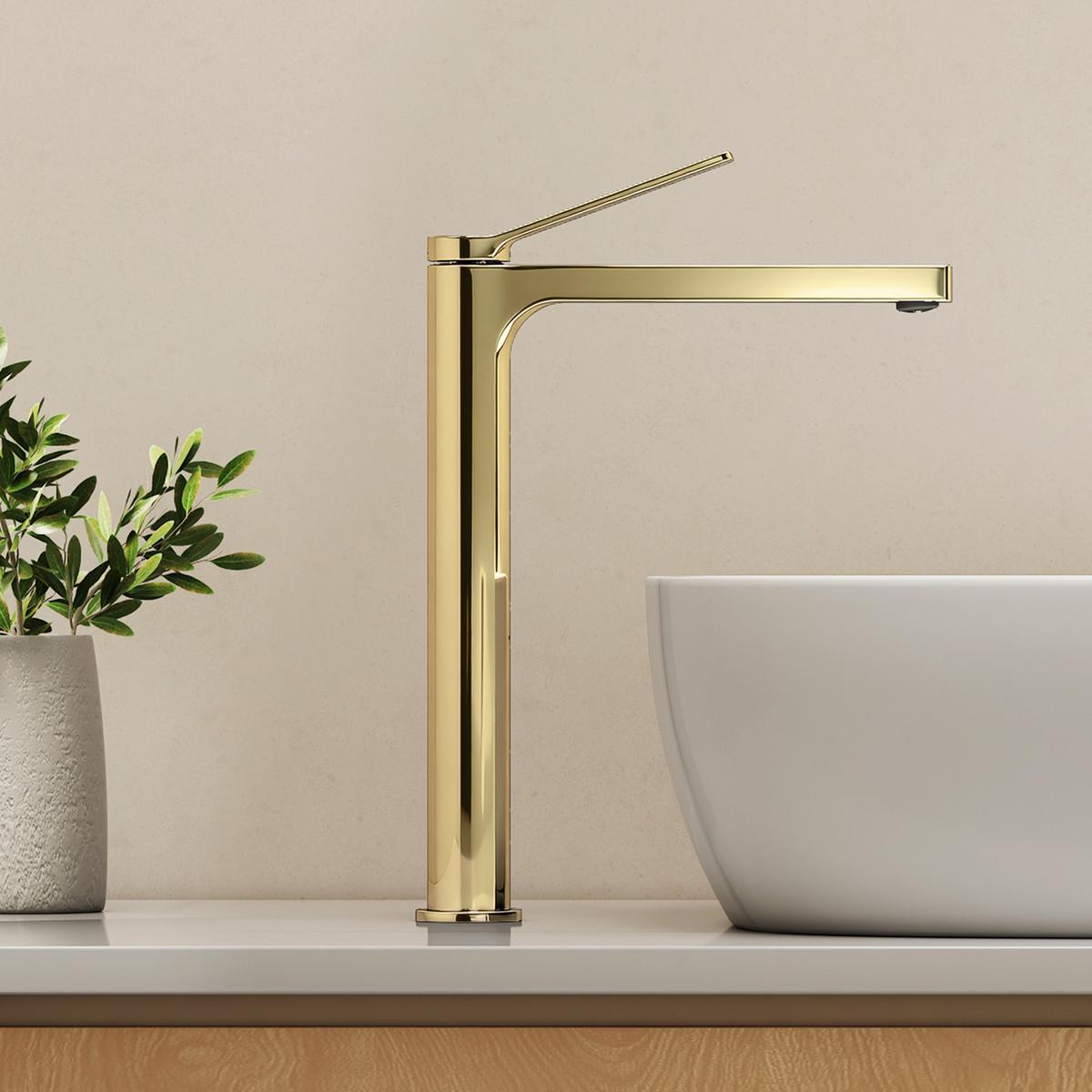 WASCHTISCHARMATUR mit Zertifiziertem Filterelement Champagnergold Hoher Stil - Goldfarben, Metall (23.3/4.6/33.5cm) - EMKE