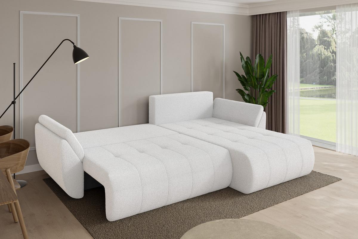 ECKSOFA mit Schlaffunktion Ottomane Rechts TOKO-L 277x194x86 Weiß Bouclé - Schwarz/Weiß, Holzwerkstoff/Kunststoff (277/194cm) - ALTDECOR
