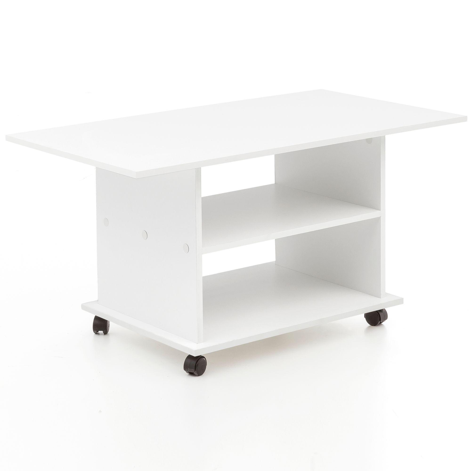 COUCHTISCH mit zwei Ablageflächen, Rollen und Melaminharzbeschichtung, Weiß 95x54x51 cm - Schwarz/Weiß, Holz (54/95/51cm) - KADIMA DESIGN