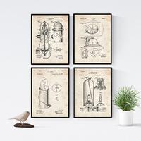 POSTER Set mit 4 Jahrgang Feuerwehr Patent A4 Schwarzer Rahmen - Schwarz, Papier (29.7/3cm) - Nacnic