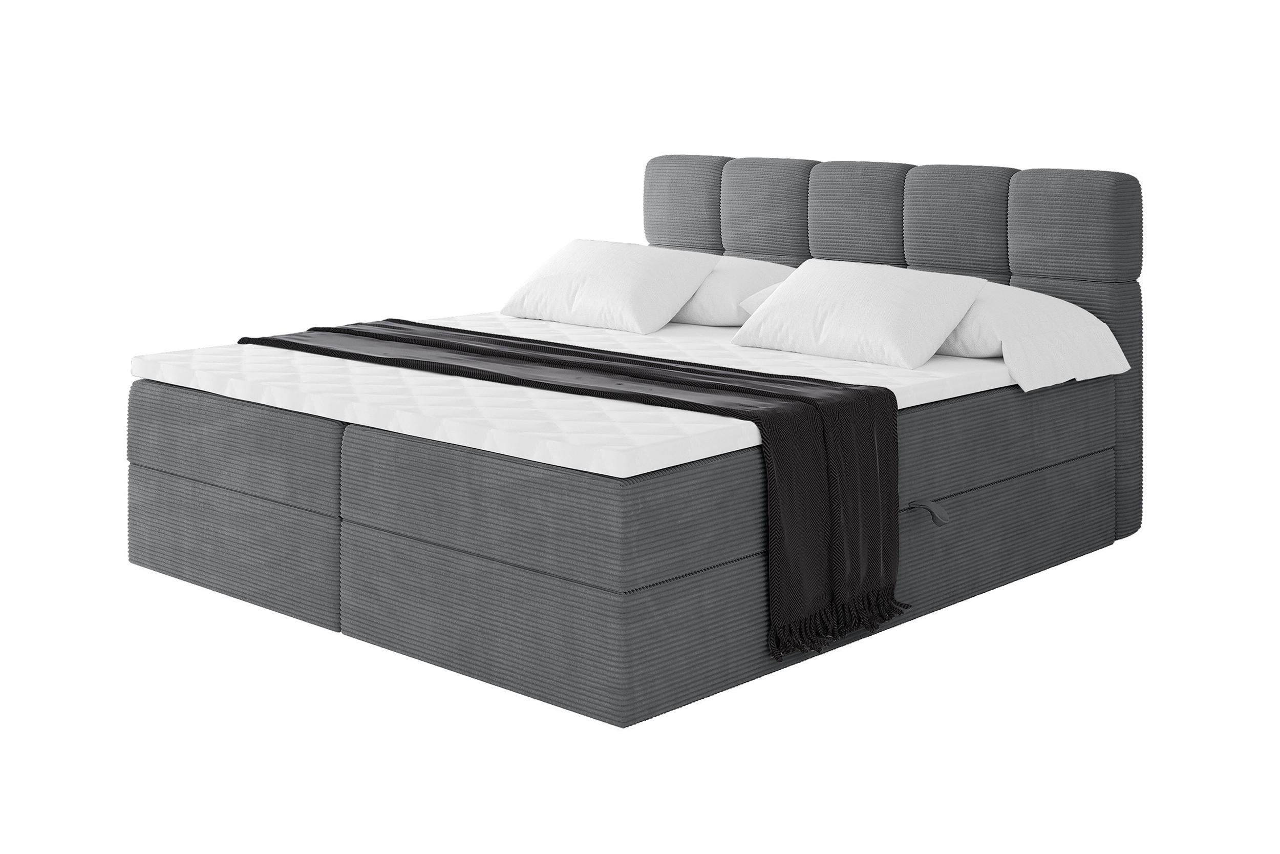 BOXBETT mit Matratze H3 - FAMA - 120x200 cm Dunkelgrau Poso - Taupe, Holzwerkstoff (120/200cm) - ALTDECOR