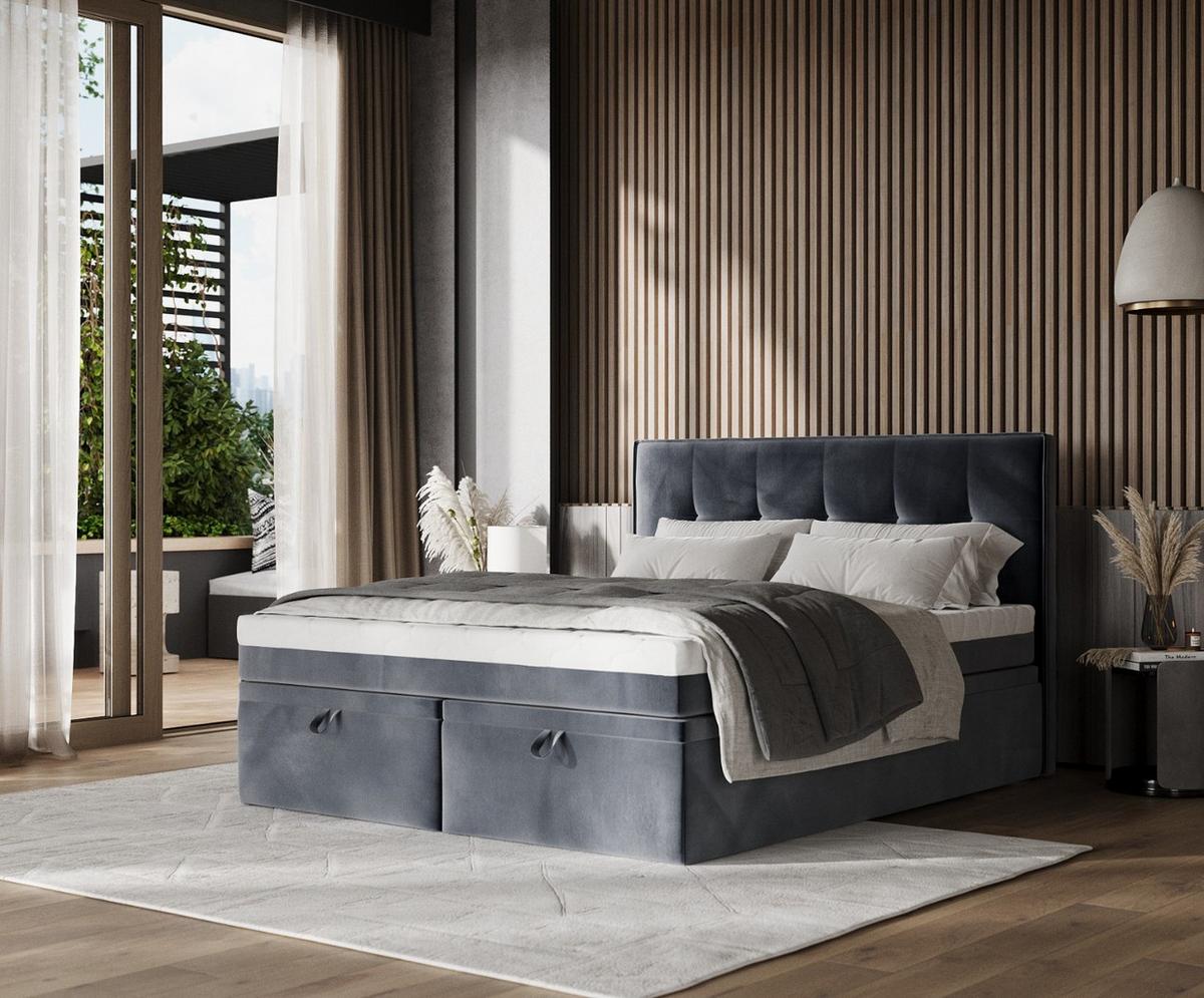 BOXBETT Arivo 180/200 cm Dunkelgrau im Kronos Stoff - Dunkelgrau/Schwarz, Holz/Holzwerkstoff (180/200cm) - AltaBeds