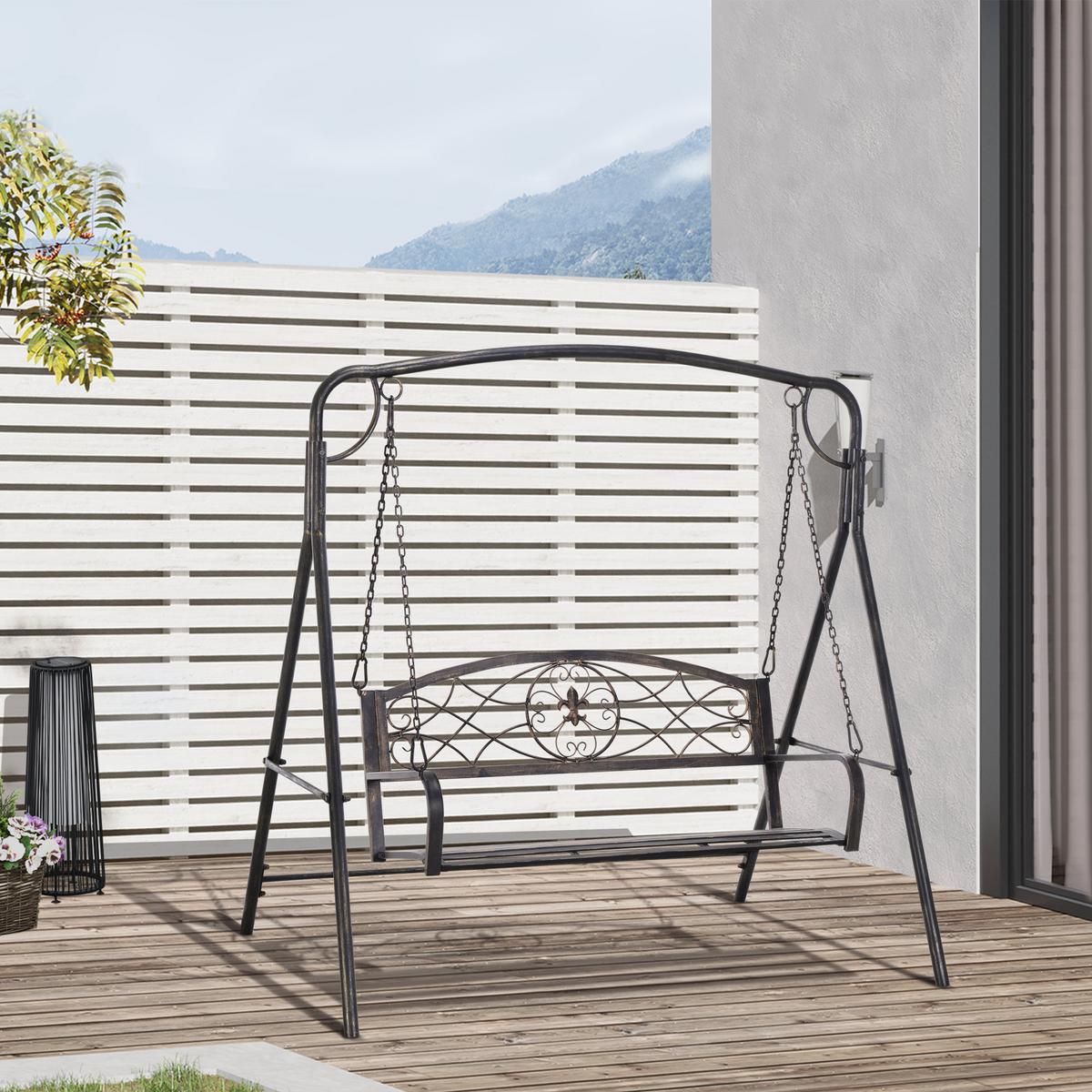 GARTENSCHAUKEL für 2 Personen, Metall, Schwarz mit Goldtönen, 167 x 123 x 175 cm - Schwarz, Metall (123/175/167cm) - Outsunny