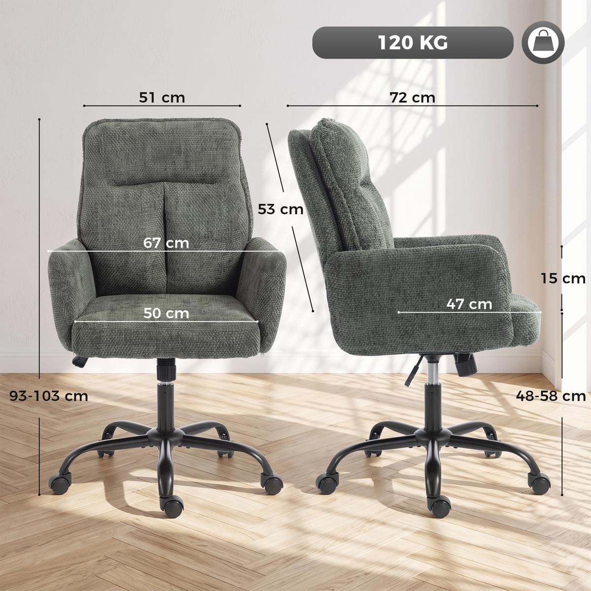 BÜROSTUHL Polyester Dunkelgrün - Dunkelgrün/Schwarz, Holzwerkstoff/Textil (67/103/72cm) - HOMCOM