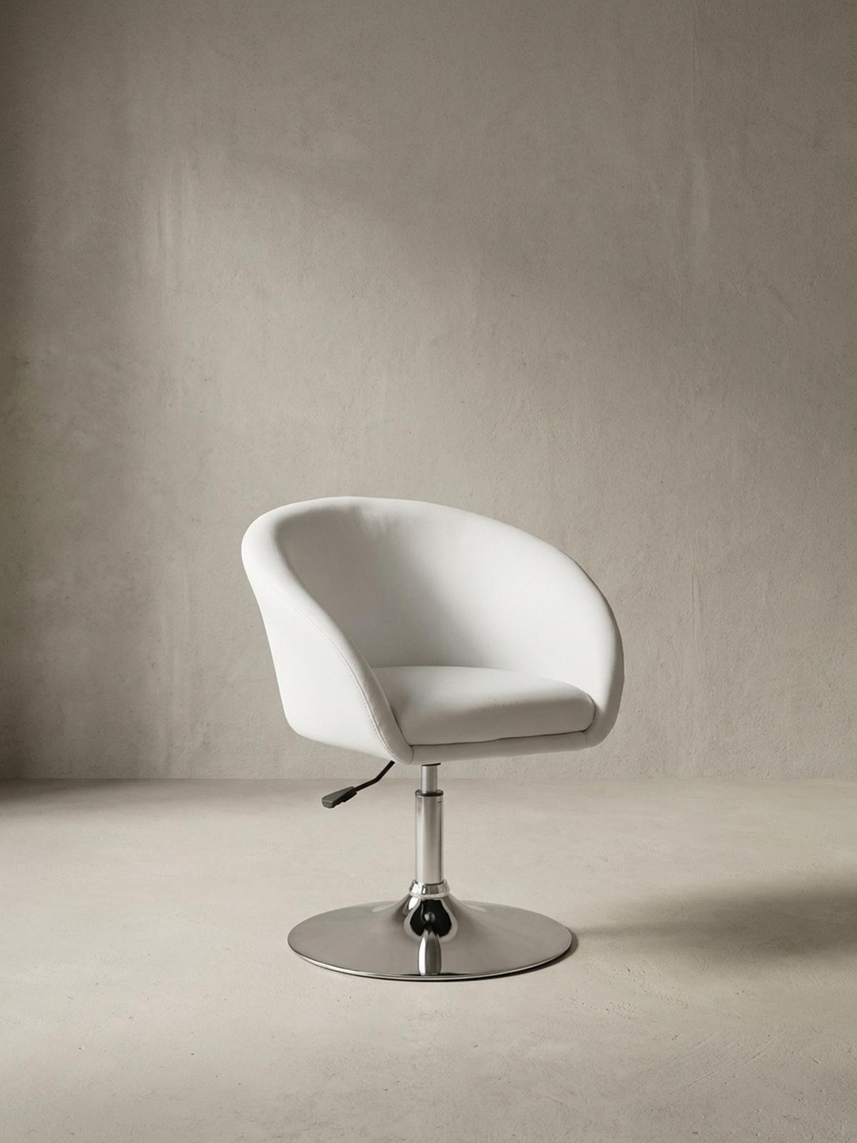 LOUNGESESSEL verstellbare Sitzhöhe mit Trompetenfuß Retro LIFT , Weiß 62x55x84 cm - Silberfarben/Weiß, Kunststoff/Textil (62/84/55cm) - KADIMA DESIGN