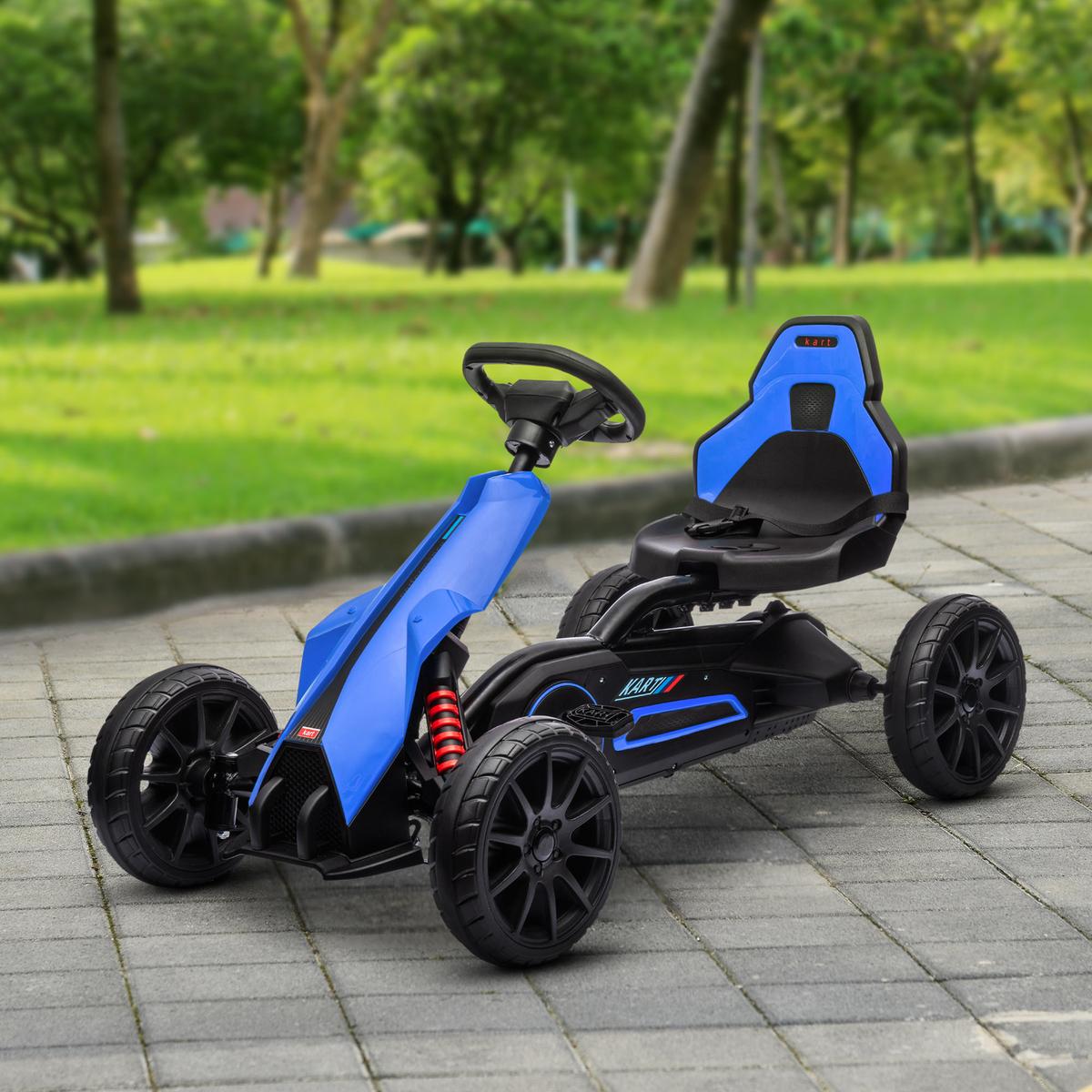 KINDER GO KART TRETAUTO, Blau/Rot, Metall+ Kunststoff - Blau, Metall (100/58/58.5cm) - HOMCOM