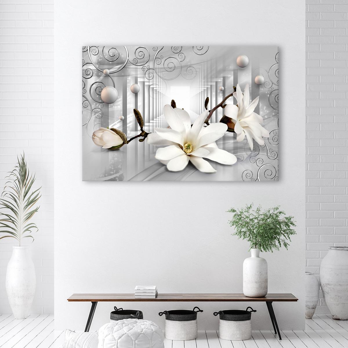WANDBILD blumen im tunnel 3d kugeln - Grau, Textil (60/40cm) - Feeby