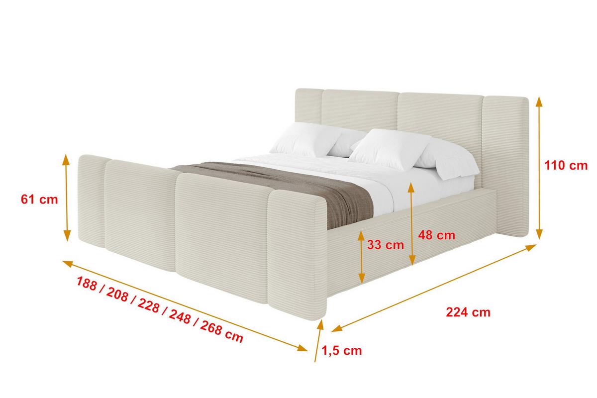 POLSTERBETT mit Bettkasten, Fußteil und Lattenrost, Bett mit Matratze H3/H4 - RIVO-Z 180x200 Creme - Sahara, Holzwerkstoff/Textil (180/200cm) - ALTDECOR
