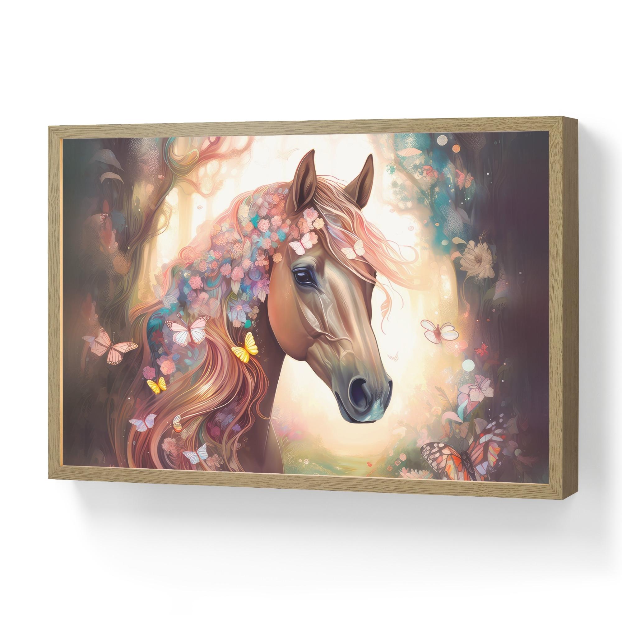 WANDLEUCHTE MIT AKKU Pferd - Natur - Blumen - Schmetterlinge - Wald 60x40 cm - Dunkelbraun, Holzwerkstoff (60/40/8cm) - OnlyWow