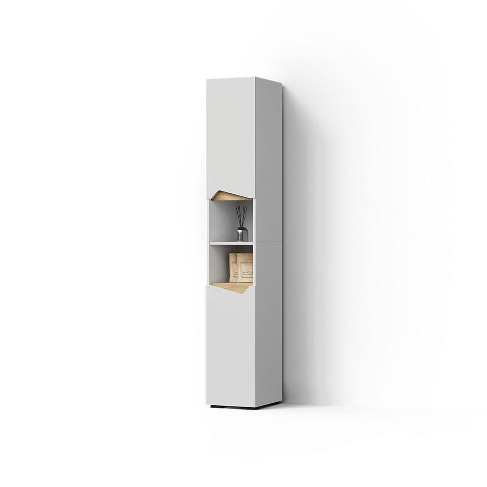 BADSCHRANK Timavo Weiß 30 x 180 cm mit Türen, und offenen Fächern - Weiß, Holzwerkstoff (30/180/35cm) - Livinity®