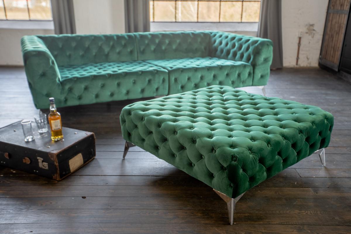 BIG SOFA MIT POLSTERHOCKER NARLA Dunkelgrün Velvet - Dunkelgrün, Textil (280/70/140cm) - KAWOLA