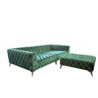 BIG SOFA MIT POLSTERHOCKER NARLA Dunkelgrün Velvet - Dunkelgrün, Textil (280/70/140cm) - KAWOLA