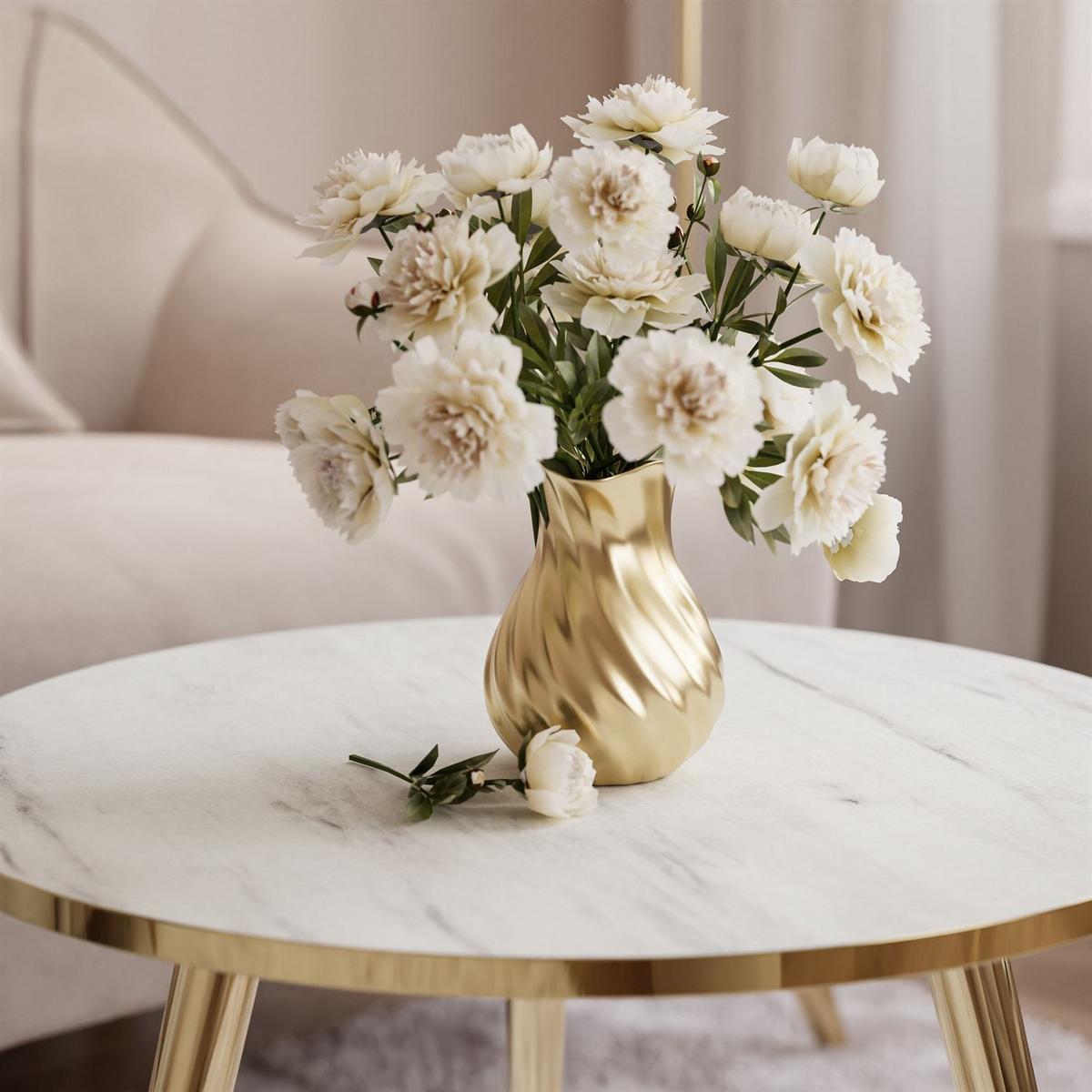 COUCHTISCH SOLEIL GOLD Weiß Marmor, 50cm - Weiß, Holzwerkstoff (70/50/47cm) - Lookway
