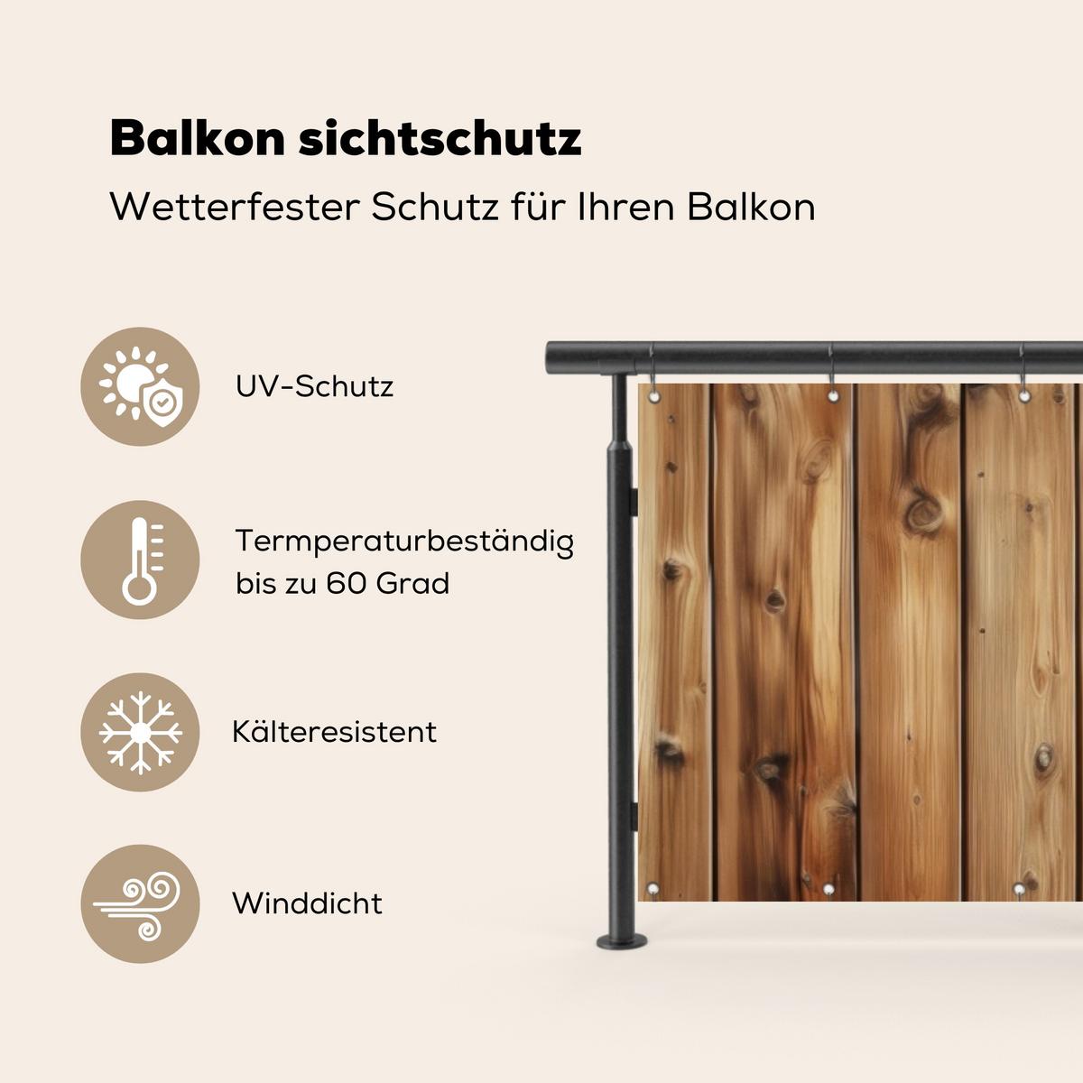 BALKON-SICHTSCHUTZ Holz - Regale - Braun Witterungsbeständig 300x75 cm - Buchefarben, Kunststoff (300/75cm) - MuchoWow