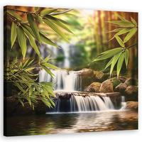 WANDBILD wasserfall zen steine - Grün, Textil (40/40cm) - Feeby