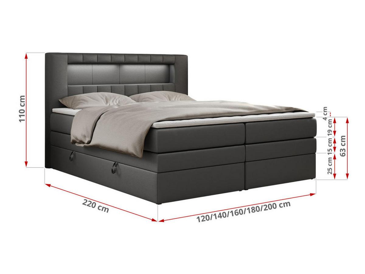 BOXSPRINGBETT GOLD-5 KING LED 180/200 Dunkelgrau Kunstleder - H3 - Dunkelgrau, Holz/Textil (180/200cm) - MKS