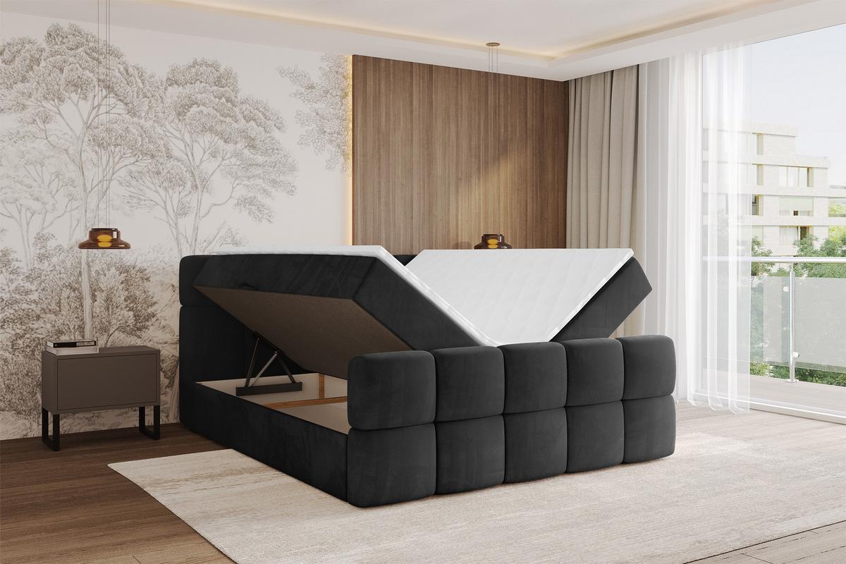 BOXBETT mit Matratze H3 - FAMA-Z - 120x200 cm Schwarz Casablanca - Schwarz, Holzwerkstoff - ALTDECOR