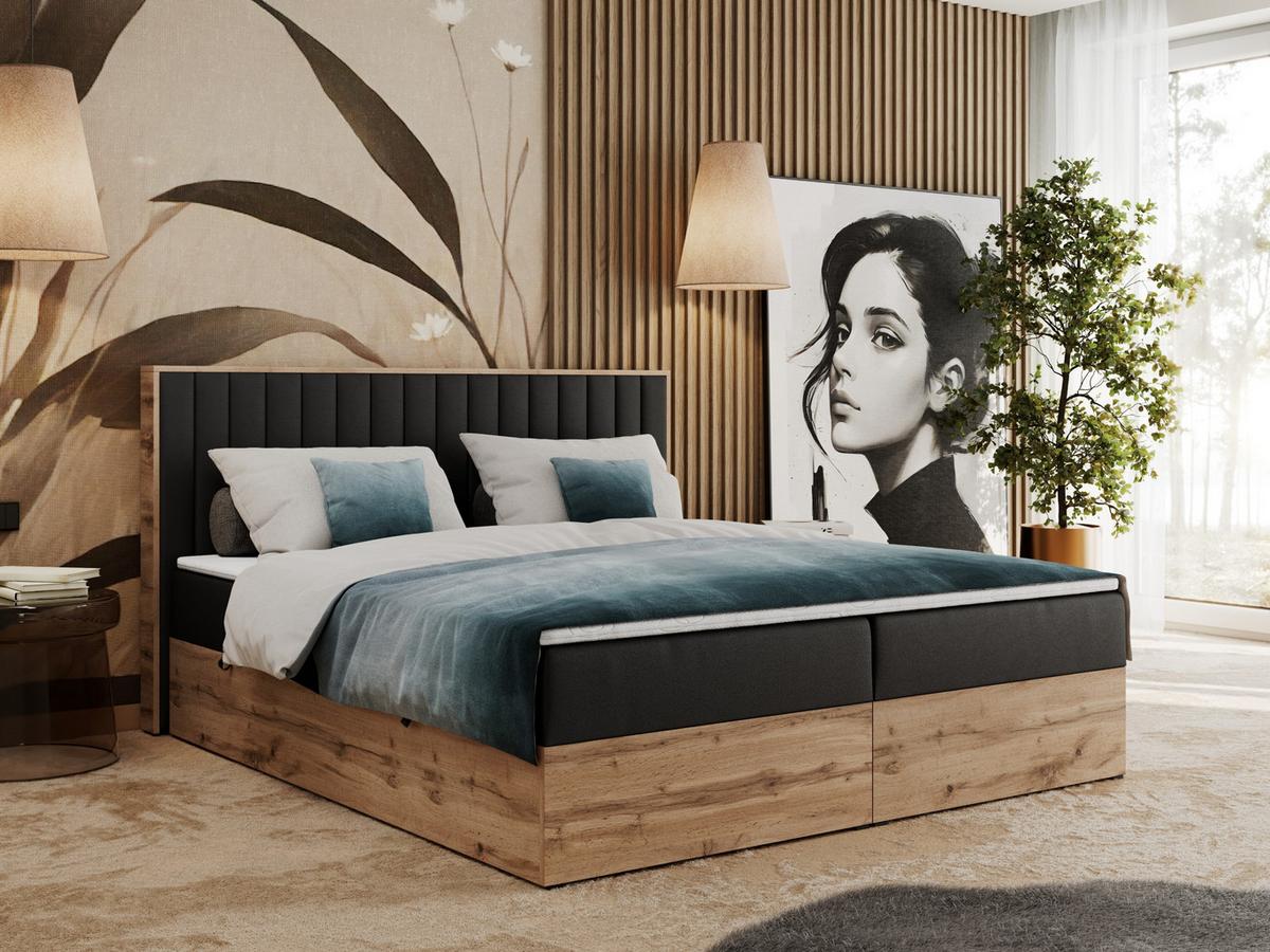 BOXBETT ALBERO 4 - 120/200 Schwarz Kunstleder - H4 - Schwarz, Holz/Textil (120/200cm) - MKS
