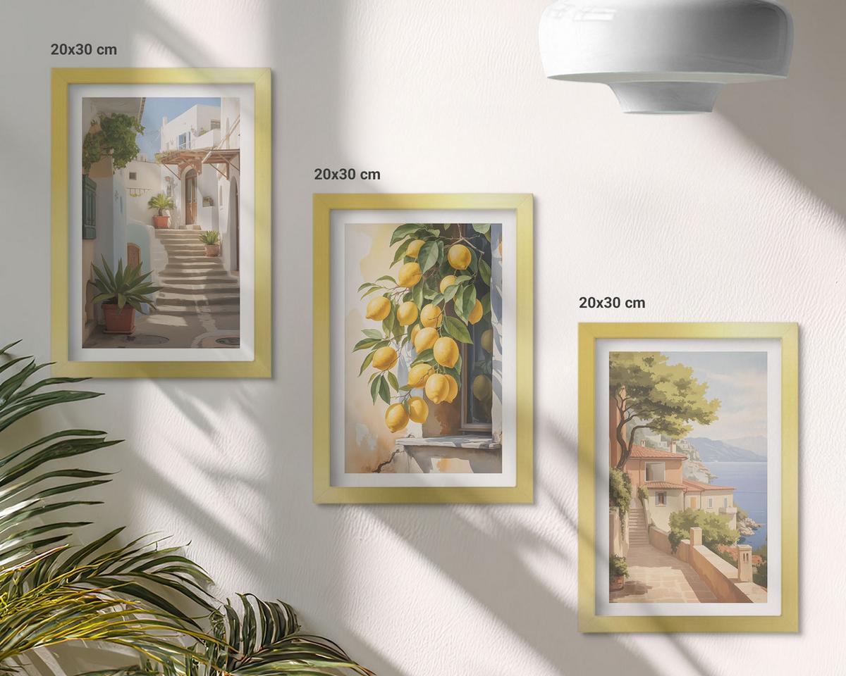 BILDER SET 3er Set - 20x30 cm Goldrahmen - Lemon Streets Meerblick - Goldfarben, Kunststoff (20/30cm) - TULUP