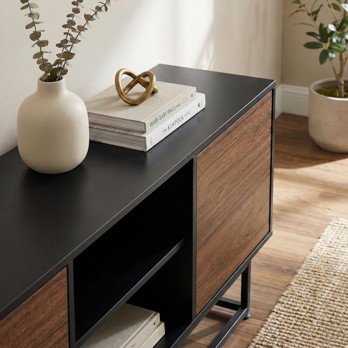 SIDEBOARD Boxholm - Walnussfarben/Schwarz, Holzwerkstoff/Metall (160/56.5/30cm) - [en.casa]
