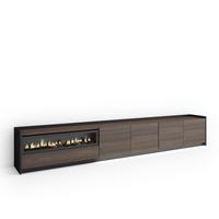 LOWBOARD, Eiche und Schwarz, 310/37/50cm, Kamin mit Feuereffekt - Dunkelbraun, Holzwerkstoff (310/50/37cm) - Skraut Home