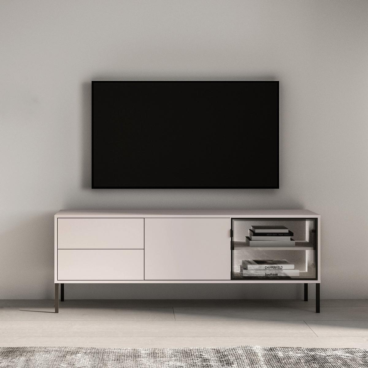TV-LOWBOARD Barnee mit beleuchteter Glasvitrine, Kaschmirgrau, 160 cm - Taupe/Schwarz, Holzwerkstoff/Metall (160/58.9/40cm) - Selsey